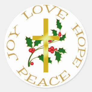 Gold Cross Holly Christmas Hope Classic Round Sticker