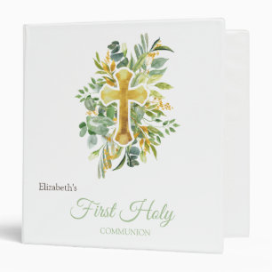 Gold Cross Leaves Dotted First Holy Communion Binder