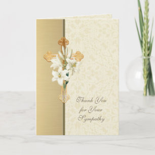 Gold Cross Lilies Christian Condolence Merci
