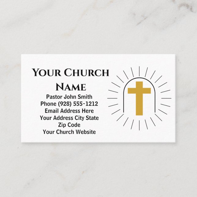 Gold Cross Logo Church Pastor Business Card (Front)
