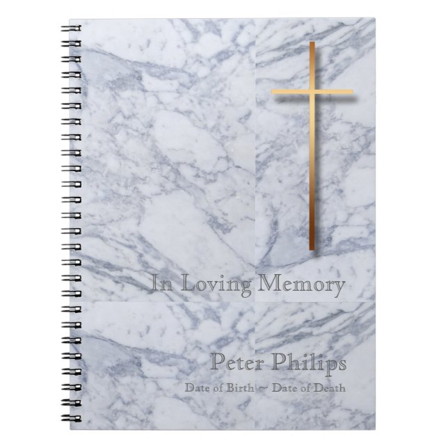 Gold Cross Marble 1 Funeral Memorial Livre d'invit (Devant)