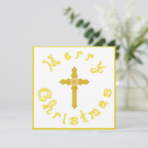 Gold Cross Merry Christmas Fabric Font Circle Holiday Card