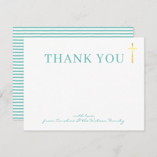 GOLD CROSS modern holy baptism cute mint thank you Invitation