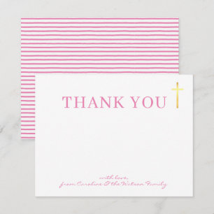 GOLD CROSS modern holy baptism girl pink thank you Invitation