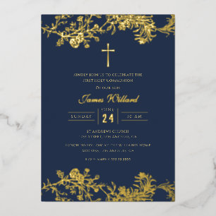Gold Cross Navy Boys First Communion