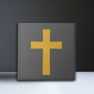Gold Cross on Black Tile