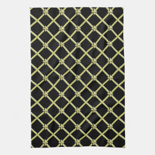 Gold Cross Pattern on Black Kitchen Towels (Vertical)