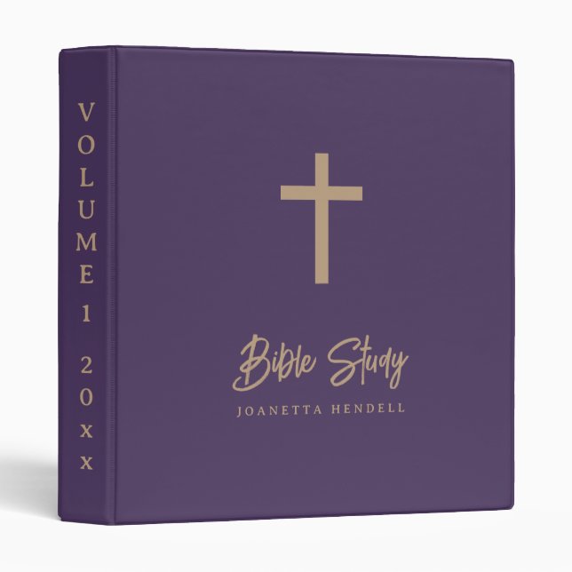 Gold Cross Personalized Purple Bible Study Binder (Front/Spine)