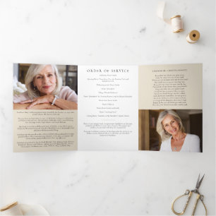 Gold Cross Photo 6-Page Memorial Order of Service Tri-Fold Invitation