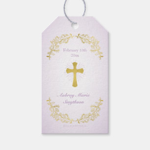 Gold Cross Purple Baptism Gift Tags