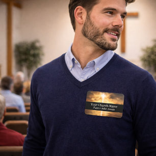 Gold Cross Reflection Church  Name Tag