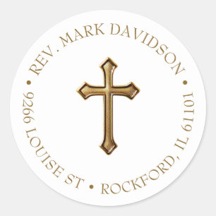 Gold Cross Religious Address Classic Round Sticker