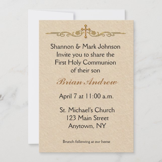 Gold Cross Religious Invitation (Front)