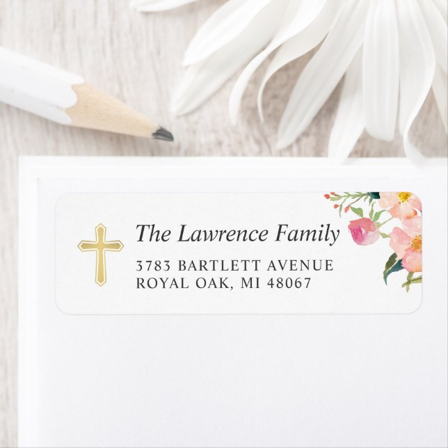 Gold Cross Rose Aquarelle Florale Adresse de retou (En situation)