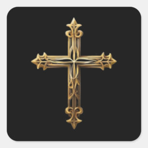 Gold Cross Square Sticker