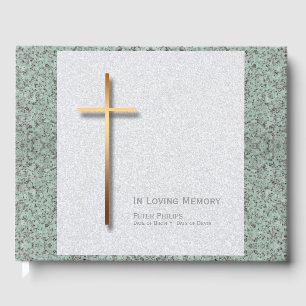 Gold Cross Stone 1 personalized Funeral Memorial B Guest Book