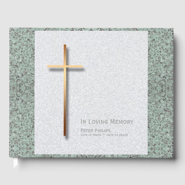 Gold Cross Stone 1 personalized Funeral Memorial B Guest Book (Front)
