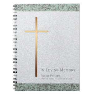 Gold Cross Stone 2 Funeral Memorial Guest Book