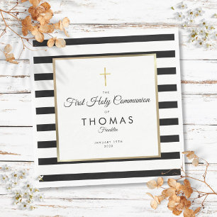 Gold Cross Stripe First Holy Communion Napkin