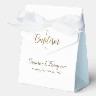 Gold Cross Thank You White Blue Baptism  Favor Box