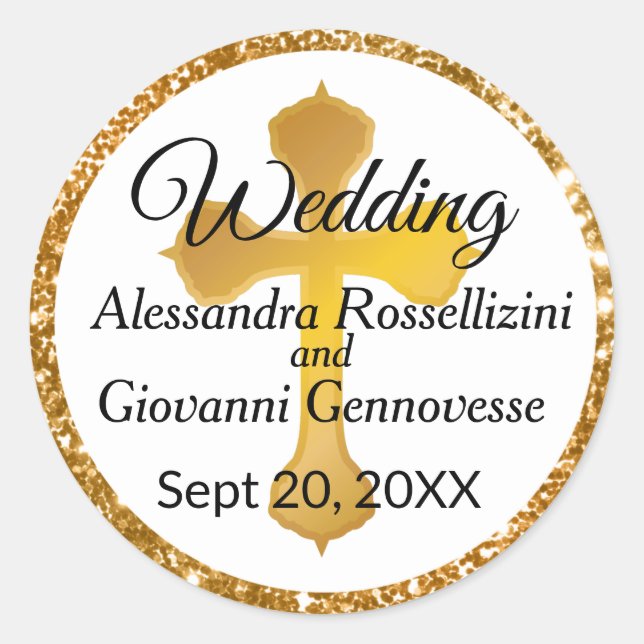 Gold Cross Wedding Seal Sticker (Front)