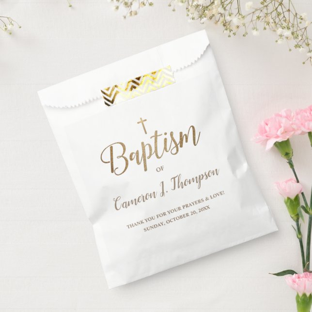Gold Cross White Baptism Simple Thank You  Favour Bag (Sealed)