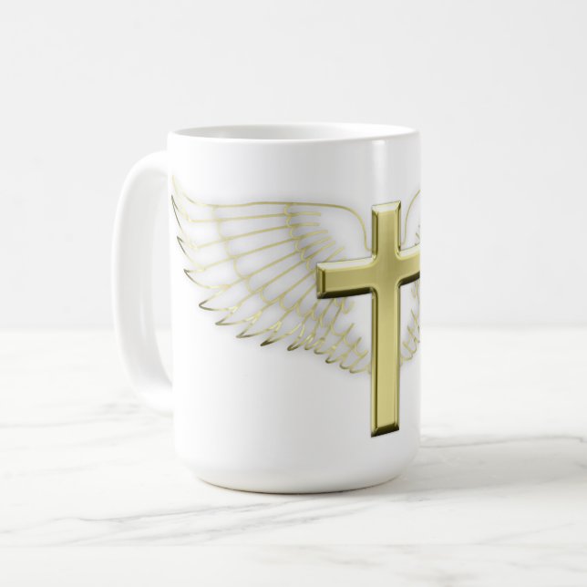 Gold Cross Wing Coffee Mug (Front Left)