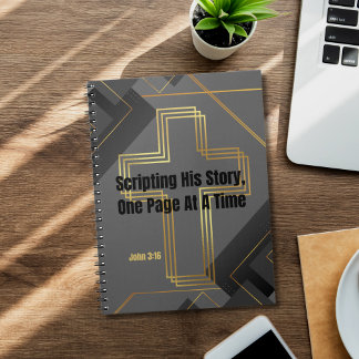 Gold Cross with Grey Modern Design - John 3:16 Notebook