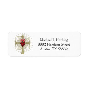Gold Cross with Red Heart and Roses Religious