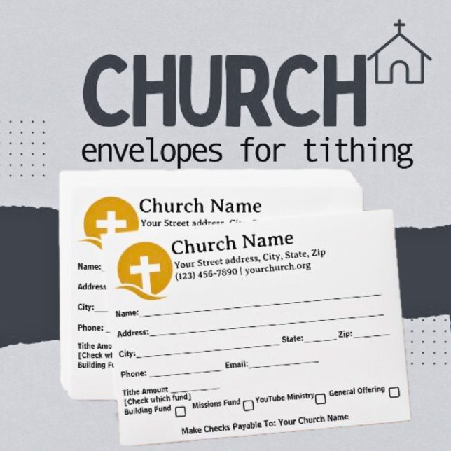 Gold Cross Your Church Tithes Offering Template Envelope (Creator Uploaded)