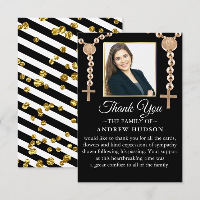 Gold Crosses Frame Funeral Photo Thank You Card (Front/Back)