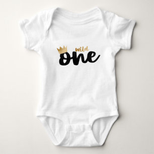 Gold Crown Boy First Birthday Wild One Baby Bodysuit