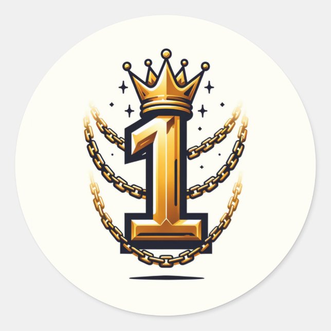 Gold Crown Chain Drip 1 #1 1st Birthday Party Classic Round Sticker (Front)