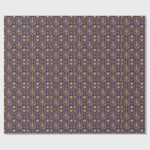Gold Crown Fleur-de-lis Royal Purple Pattern Print Wrapping Paper