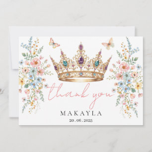 Gold Crown Floral Butterfly Elegant Bridal Shower Thank You Card