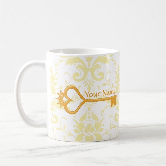 Gold Crown Heart Key Coffee Mug (Left)