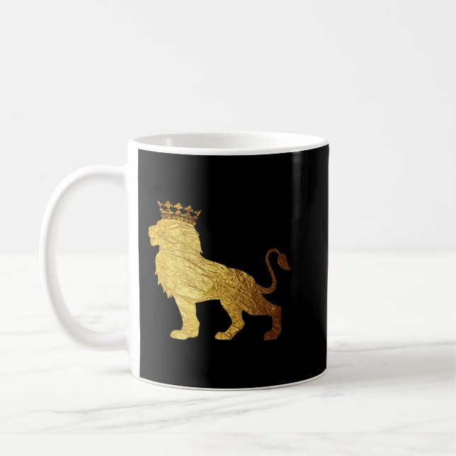 Gold Crown King Lion  for Men-Cool Boys Lion Shirt Coffee Mug (Left)