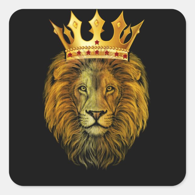 Gold Crown King Lion For Men Father Square Sticker (Front)