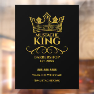 Gold Crown King Moustache Barbershop Business Window Cling