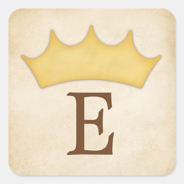 Gold Crown Monogram Personalized Fairytale Name Square Sticker (Front)