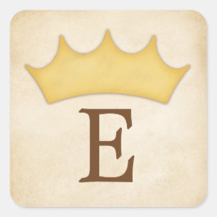 Gold Crown Monogram Personalized Fairytale Name Square Sticker