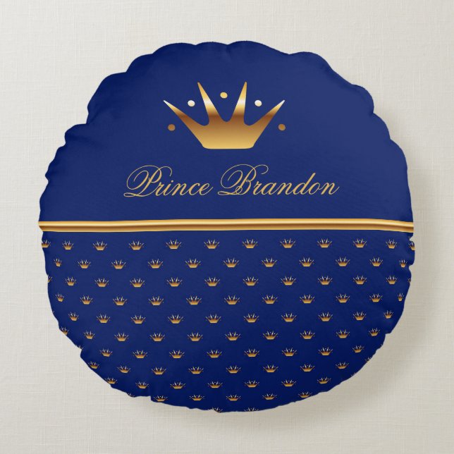 Gold Crown on Royal Blue Background Throw Pillow (Front)