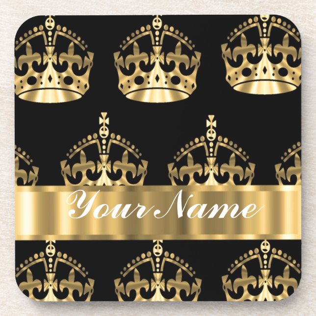 Gold crown pattern on black coaster (Front)