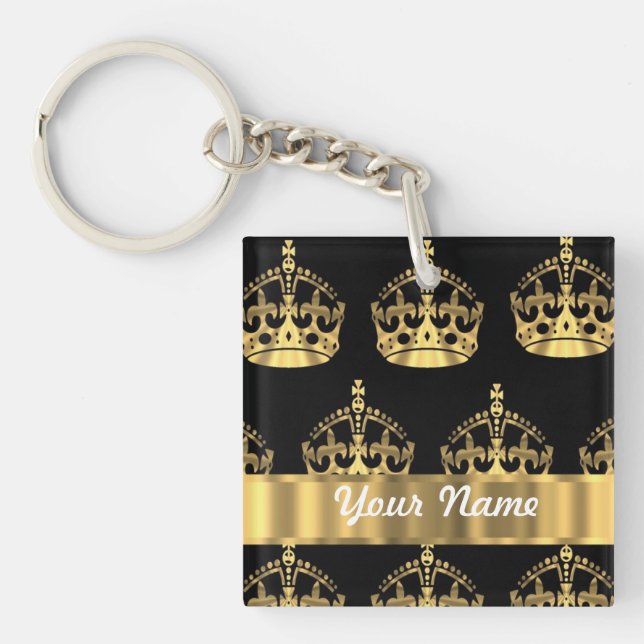 Gold crown pattern on black keychain (Front)