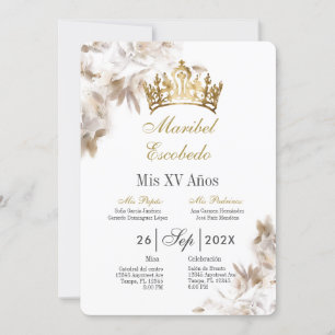 Gold crown quinceañera  invitation