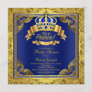 Gold Crown Royal Blue Prince Baby Shower Invitation