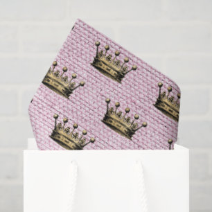 Gold Crown Royal Pattern Pink Linen Princess Chic Tissue Paper