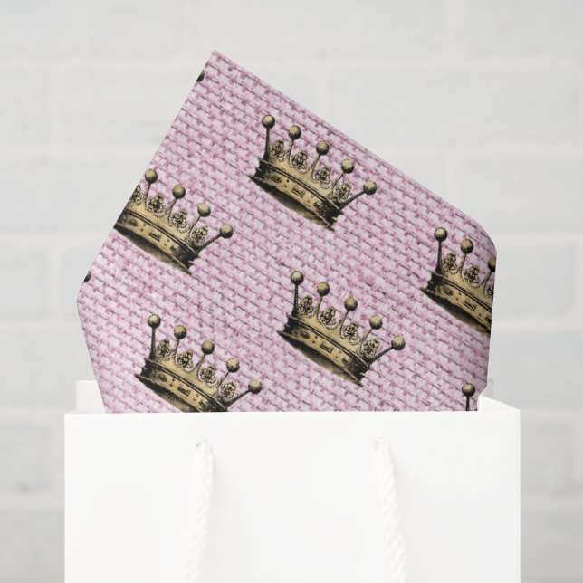 Gold Crown Royal Pattern Pink Linen Princess Chic Tissue Paper (Gift Bag)