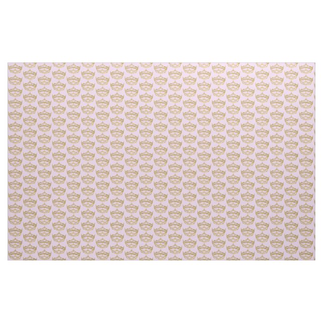 Gold Crown Tiara fabric pattern light pink backgrd (Yard)