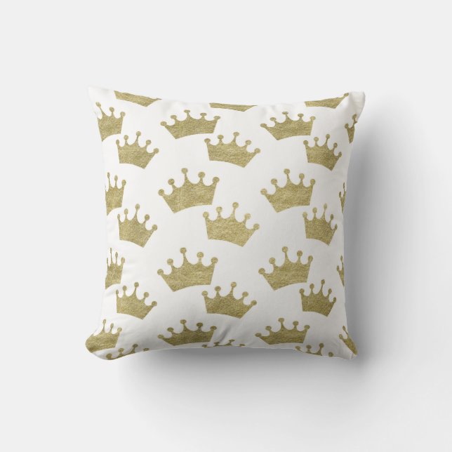 Gold Crowns Fairytale Prince Storybook Decor Throw Pillow (Front)